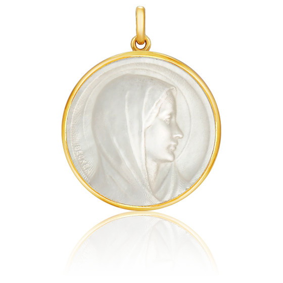 Médaille Ancienne Art Déco Vierge sur Nacre et Or Médaille Ancienne Art Déco Vierge sur Nacre et Or