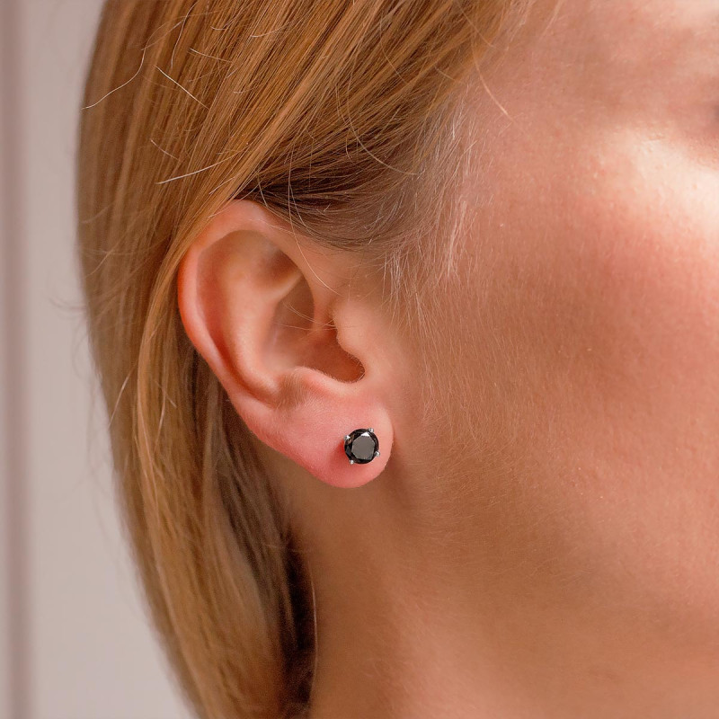 Boucle d'oreille or blanc 18 carats, diamant noir 1 carat - Ocarat
