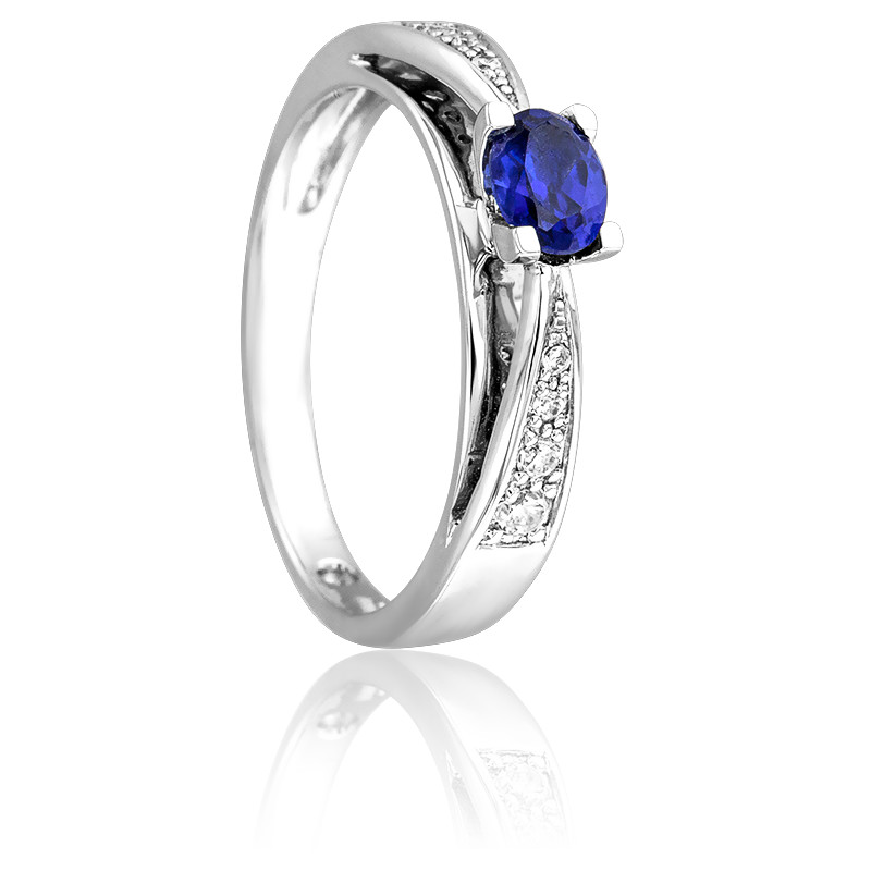 Bague Femme Pierre Bleu Foncé – Cristal Diamant – Plaqué – Taille 62 (USA 10)