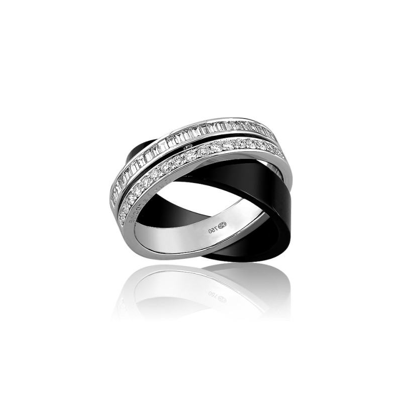 Bague en céramique noire, or blanc et diamants 0.77 carat Ocarat