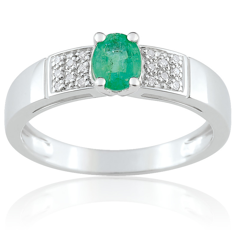 Bague Or 750 blanc Emeraude et Diamants