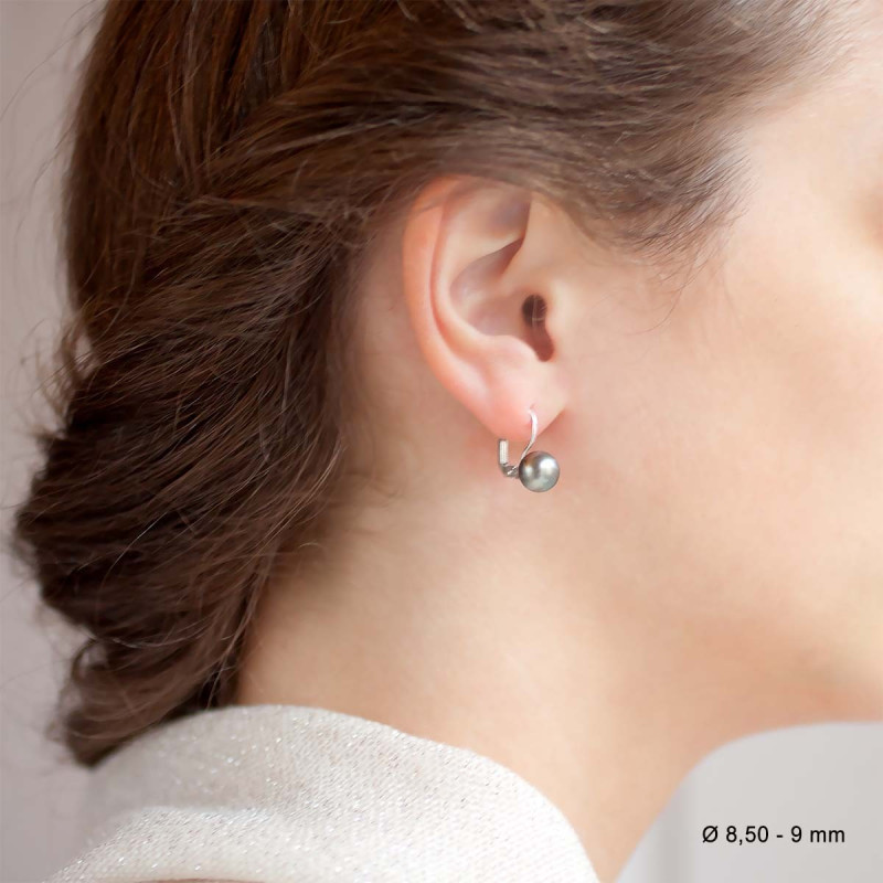 Boucles D'Oreilles Dormeuses En Perles De Culture Naturelles - Plaqué Or Blanc, Marque Rose-Mimosa