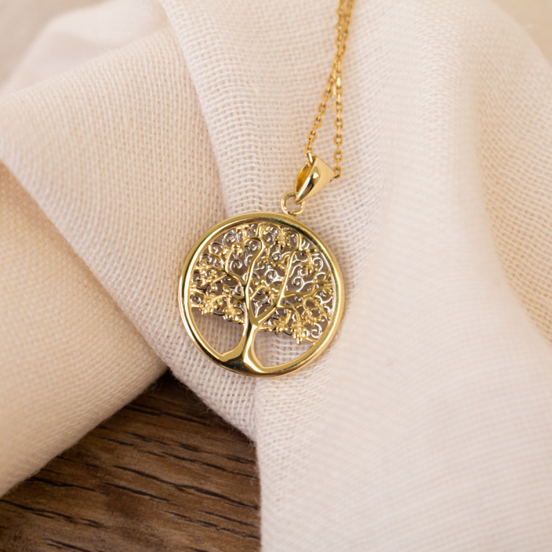 Pendentif Arbre De Vie En Or Bicolore 9 Carats - Coffret Cadeau, Certificat De Garantie, Fait Main Par Mondepetit