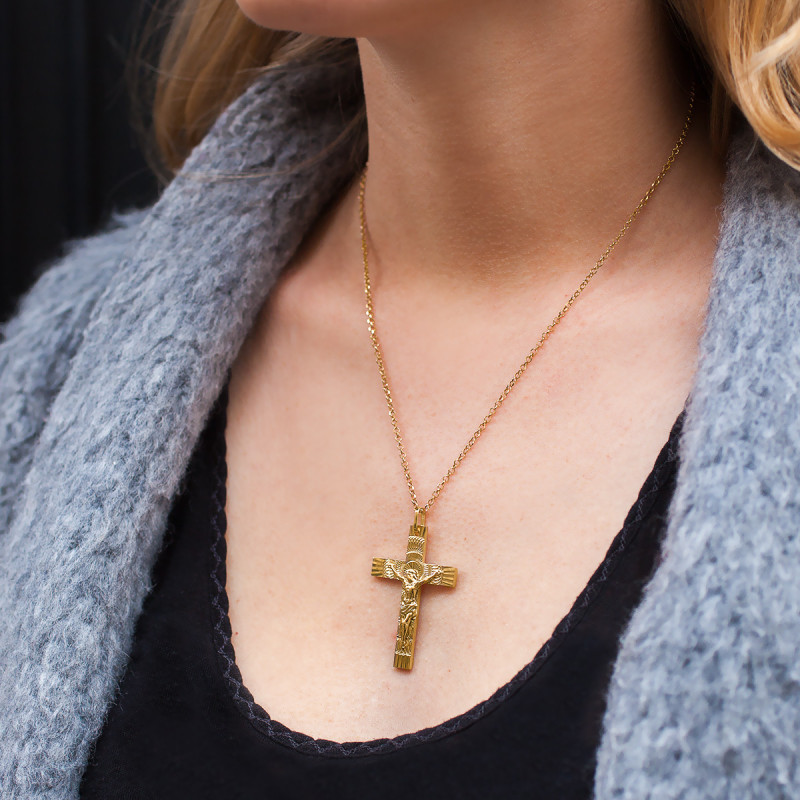 Croix Christ Solaire en Or Jaune 750, Dimension 30 x 42 mm - Lucas Lucor