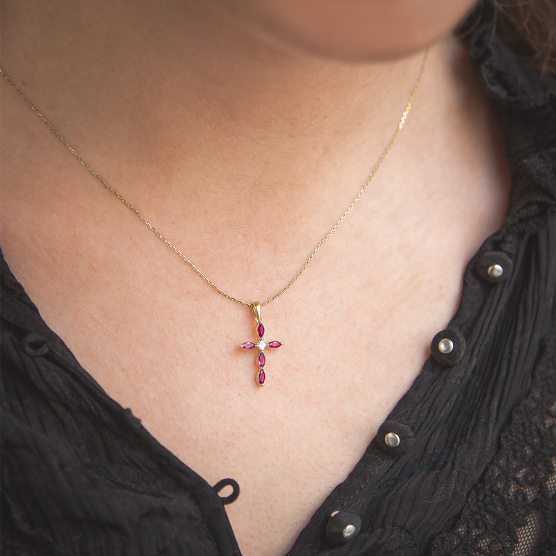 Croix en Or Jaune 375 & Diamant et Rubis - Orphée