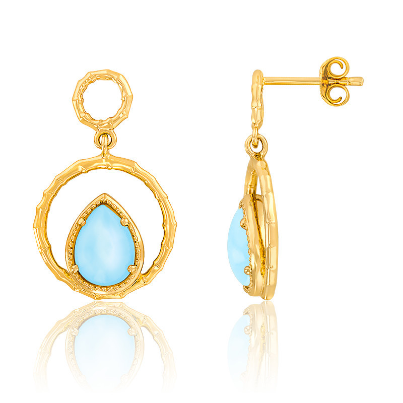 Boucles D'oreilles Argent 925 Avec Agate Bleue Cabochon Ovale - Dormeuses - Neuf Sans Emballage