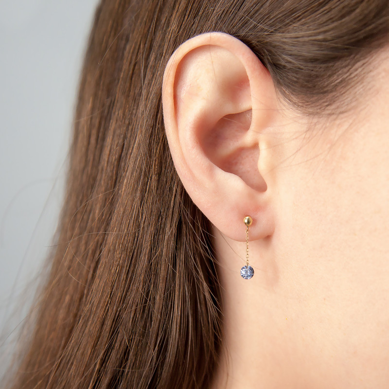 Boucles d'Oreilles Pendantes en Or Jaune 750 & Saphir Percé - Demetra