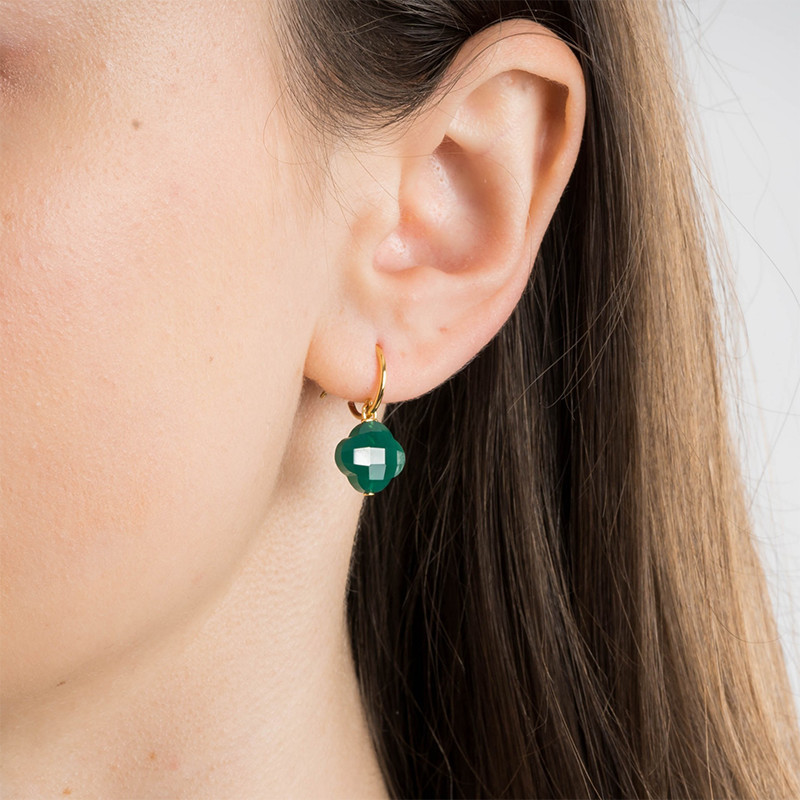 Boucles d'Oreilles Petit Trèfle Verte en Or Jaune 750 & Agate - Morganne Bello