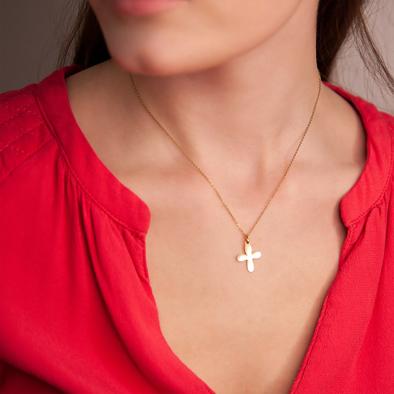 Pendentif Croix Baptême Arrondie en Or Jaune 375 ou 750 - Rosatella