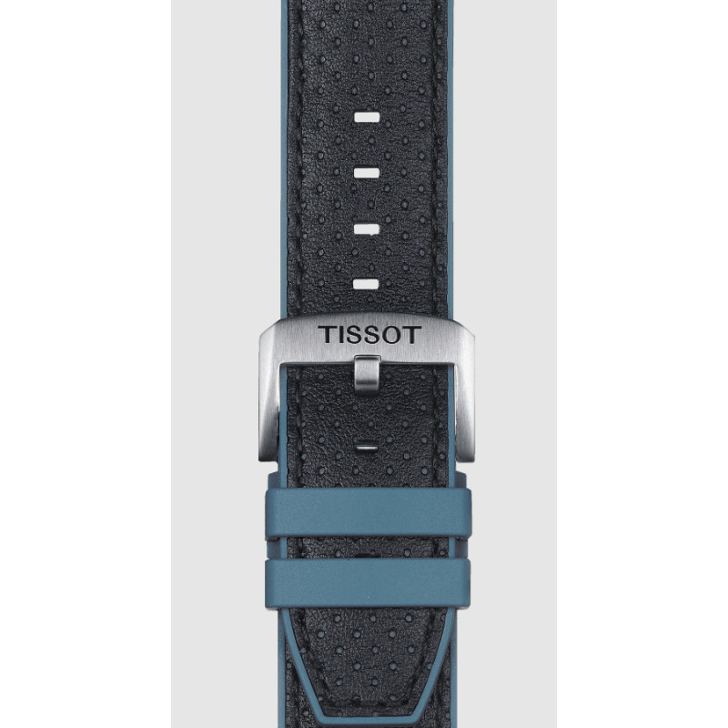Bracelet de montre Officiel Tissot Caoutchouc Bleu/Cuir Noir 22 mm T852046785 - Tissot
