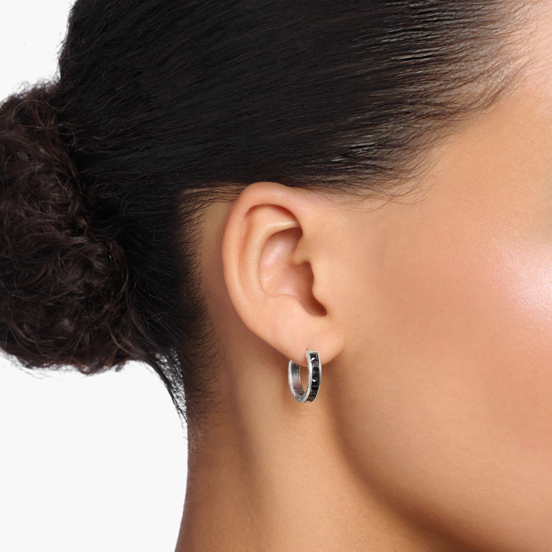 Boucles d'Oreilles Créoles Heritage Fines en Argent & Pierres Noires, Diamètre 20 mm - CR668-643-11 - Thomas Sabo