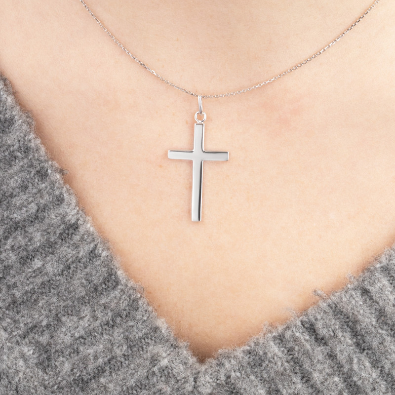 Pendentif Croix Polie en Argent 925 Rhodié, Dimension 30 x 18 mm - Emanessence