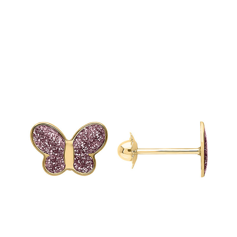 Boucles d'Oreilles Papillon en Or Jaune 375 & Laque - Bambins