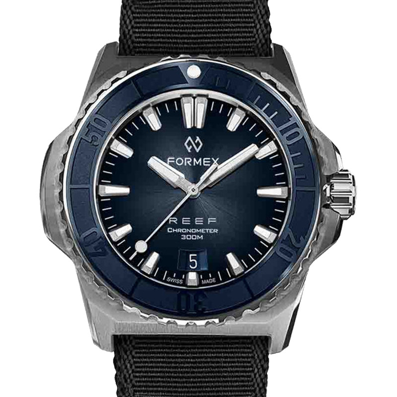 Montre Reef 39.5 mm Automatic Blue dial COSC 300M 2201.1.6333 - Formex