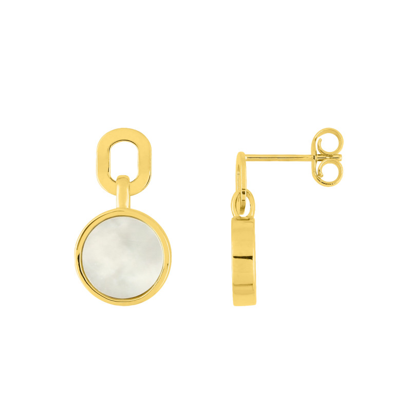 Boucles d'Oreilles en Or Jaune 375 & Nacre Blanche - Emanessence