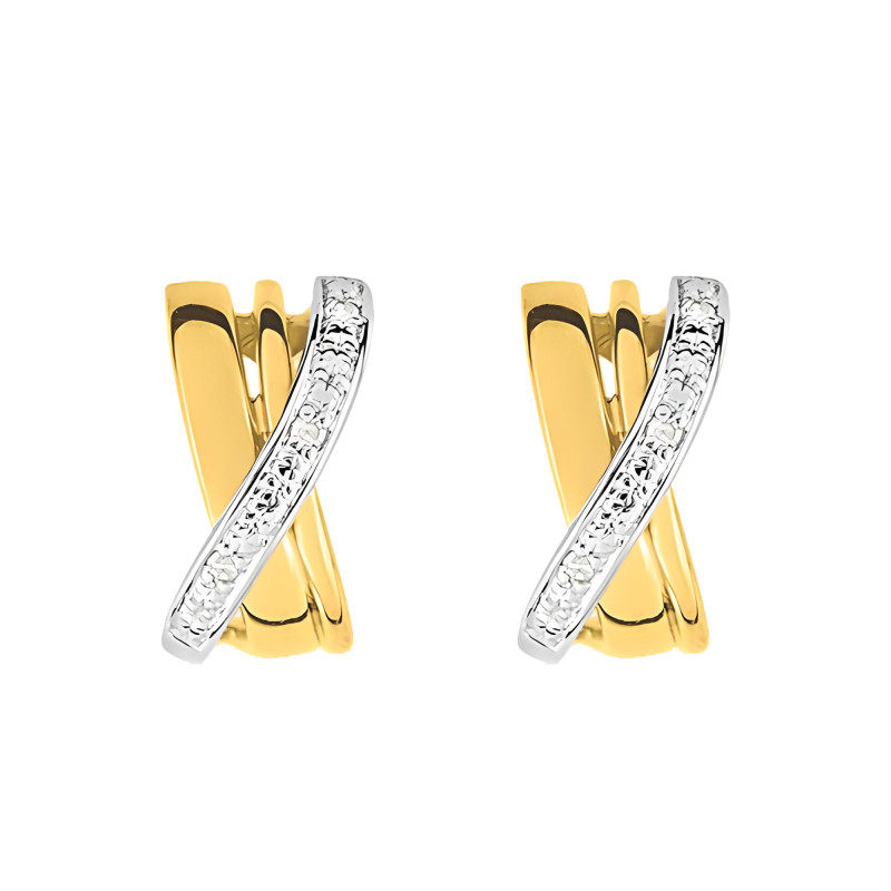 Boucles d'Oreilles Créoles Croisées en 2 Ors 750 & Diamants 0,03 ct - Emanessence