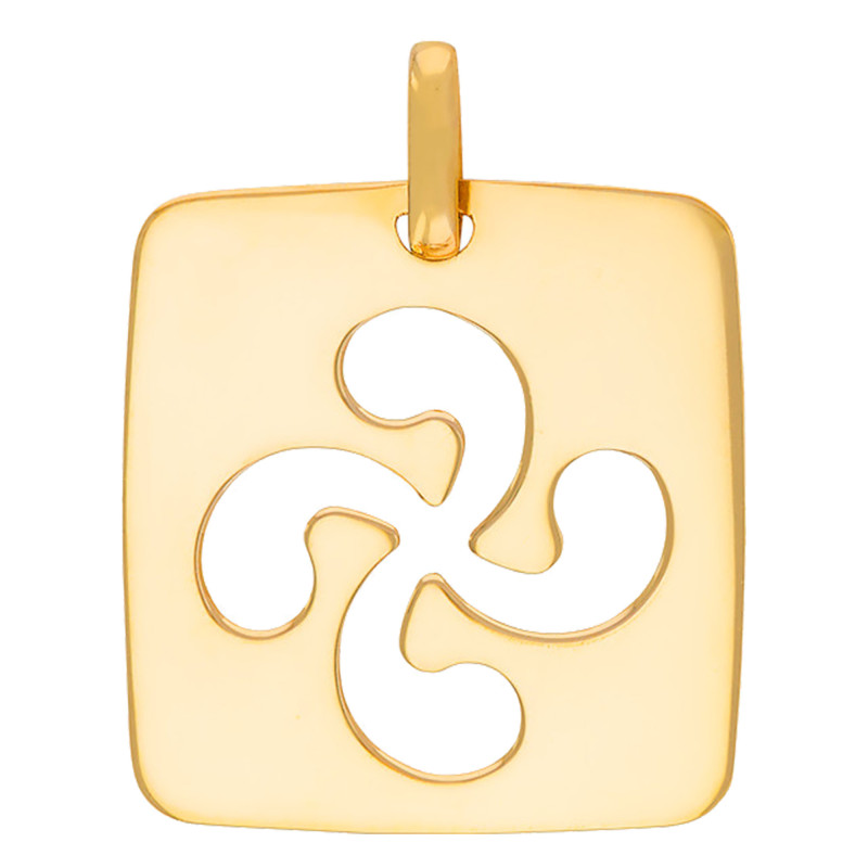 Pendentif Plaque Carrée avec Croix Basque Ajourée en Or Jaune 375 ou 750 - Rosatella
