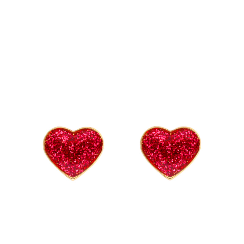 Boucles d'Oreilles Cœurs Rouges en Or jaune 375 & Laque - Bambins