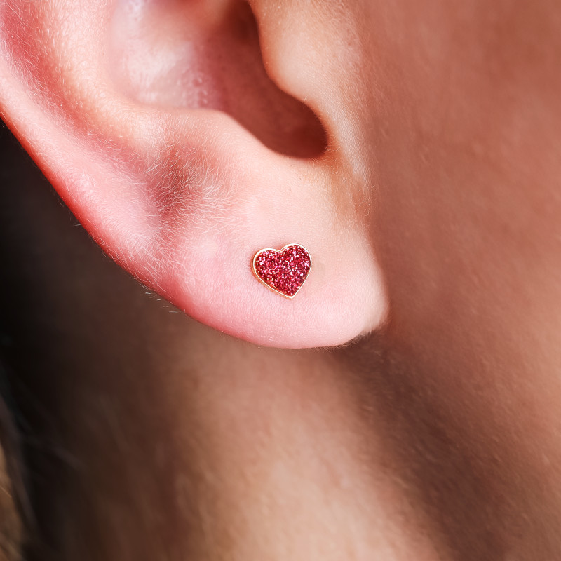 Boucles d'Oreilles Cœurs Rouges en Or jaune 375 & Laque - Bambins
