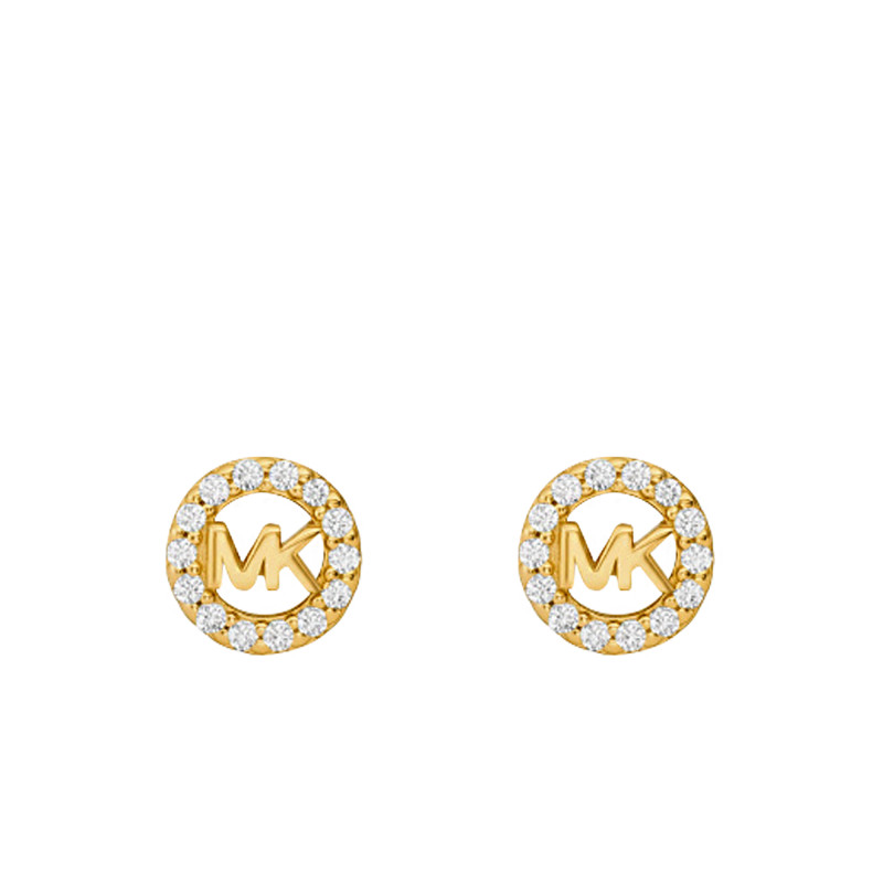 Boucles d'Oreilles Kors MK Rondes en Argent Plaqué Or Jaune & Oxydes de Zirconium - Michael Kors