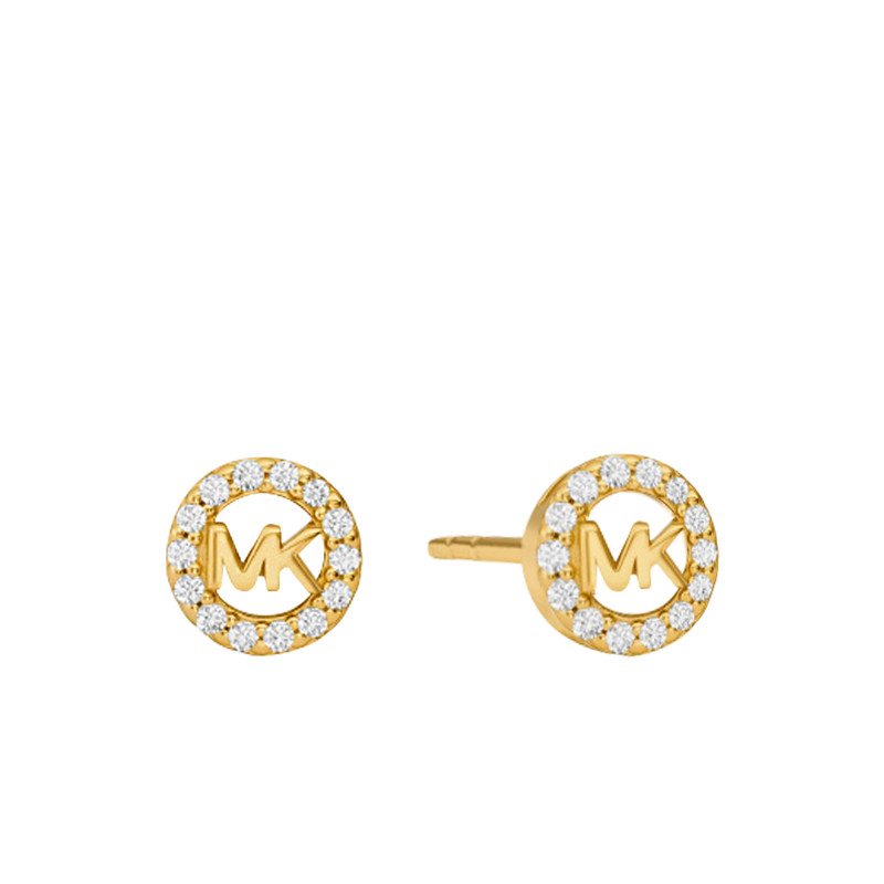 Boucles d'Oreilles Kors MK Rondes en Argent Plaqué Or Jaune & Oxydes de Zirconium - Michael Kors