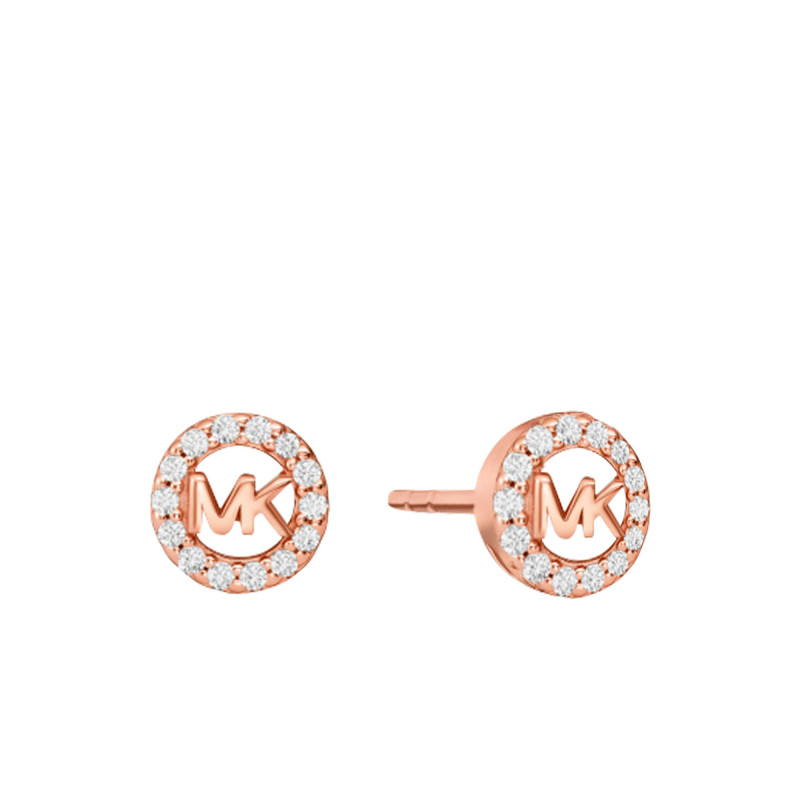Boucles d'Oreilles Kors MK Rondes en Argent Plaqué Or Rose & Oxydes de Zirconium - Michael Kors