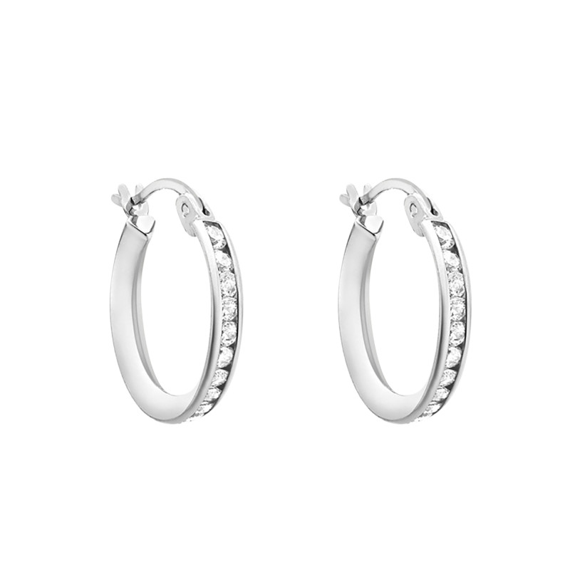 Boucles d'Oreilles Créoles en Or Blanc 375 & Pierres - Emanessence