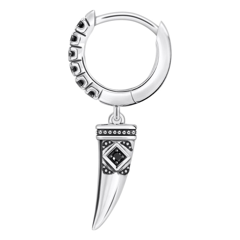1 Boucle d'Oreille Créole Rebel Wolf Dent de Loup en Argent 925 & Oxydes de Zirconium Noirs - CR725-643-11 - Thomas Sabo