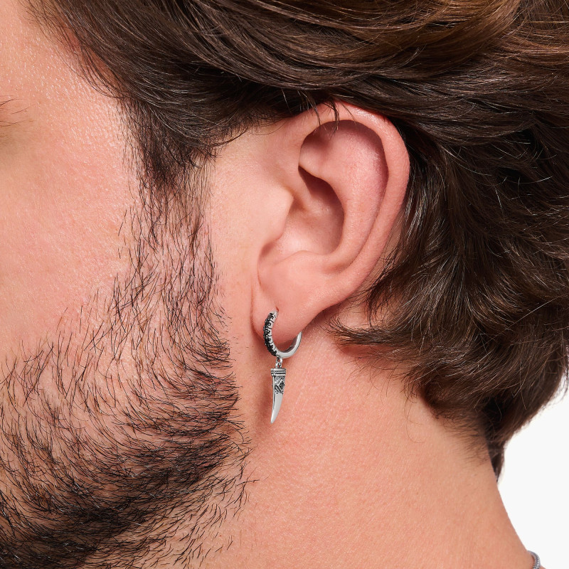 1 Boucle d'Oreille Créole Rebel Wolf Dent de Loup en Argent 925 & Oxydes de Zirconium Noirs - CR725-643-11 - Thomas Sabo