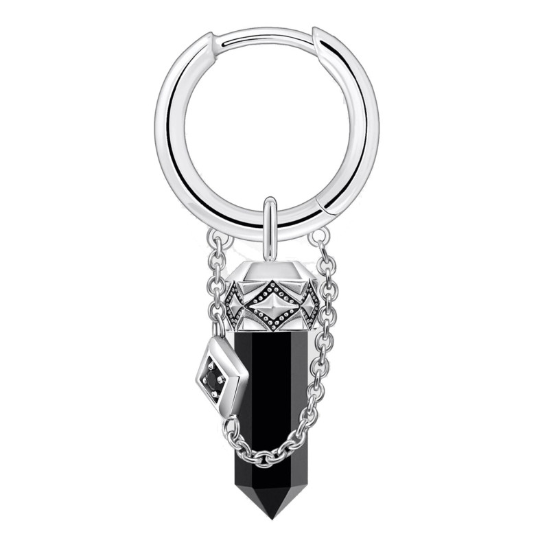 1 Boucle d'Oreille Créole Rebel Wolf en Argent 925 & Onyx Noir - CR724-641-11 - Thomas Sabo