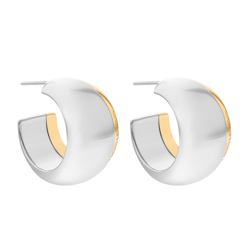 Boucles d'Oreilles Créoles Timeless Refine en Acier Doré & Argenté, Diamètre 20 mm - 35000613 - Calvin Klein