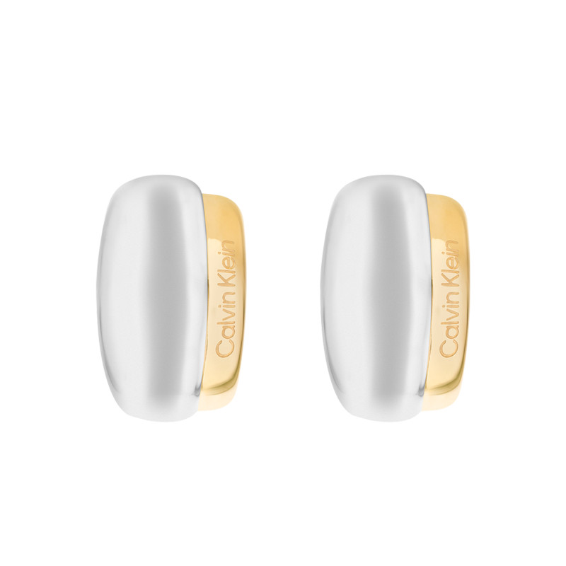 Boucles d'Oreilles Créoles Timeless Refine en Acier Doré & Argenté, Diamètre 20 mm - 35000613 - Calvin Klein