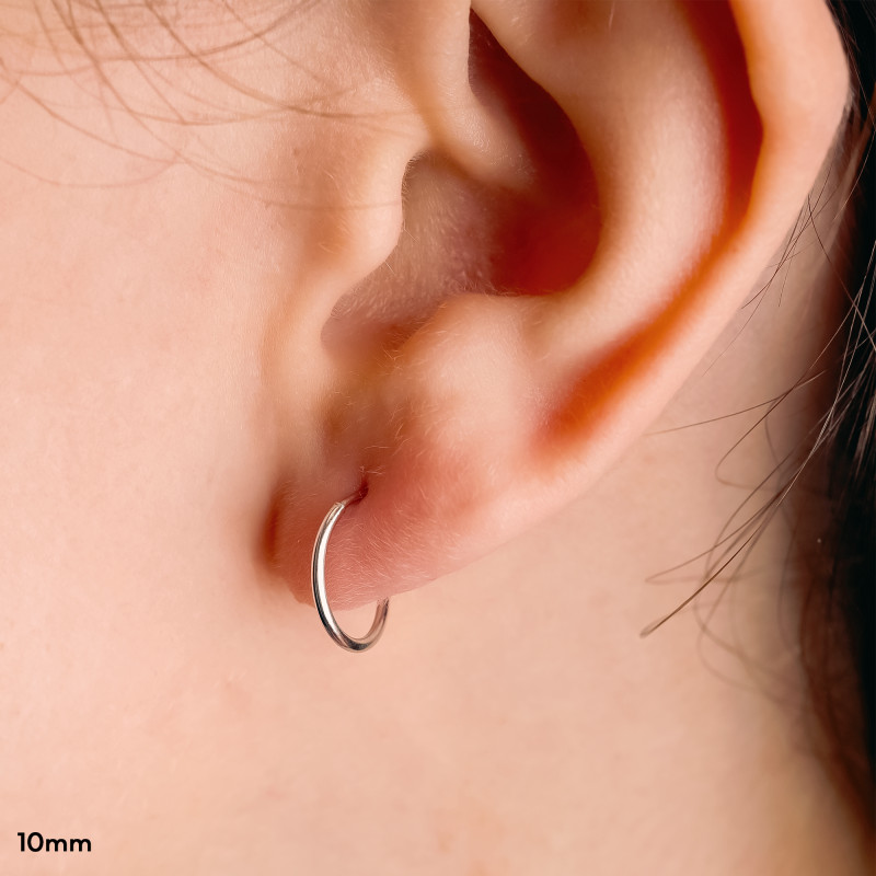 Boucles d'Oreilles Créoles Fil Rond en Or Blanc 750, Diamètres 10 à 50 mm - Emanessence