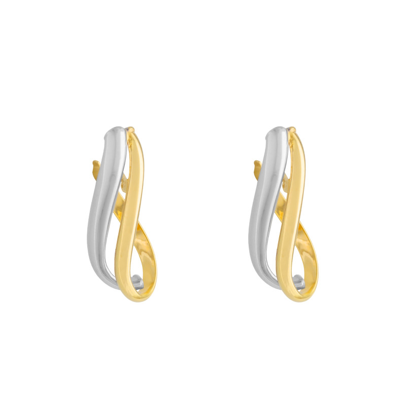 Boucles d'Oreilles Créoles Vague Ovale en 2 Ors 750, Diamètre 10 mm - Emanessence