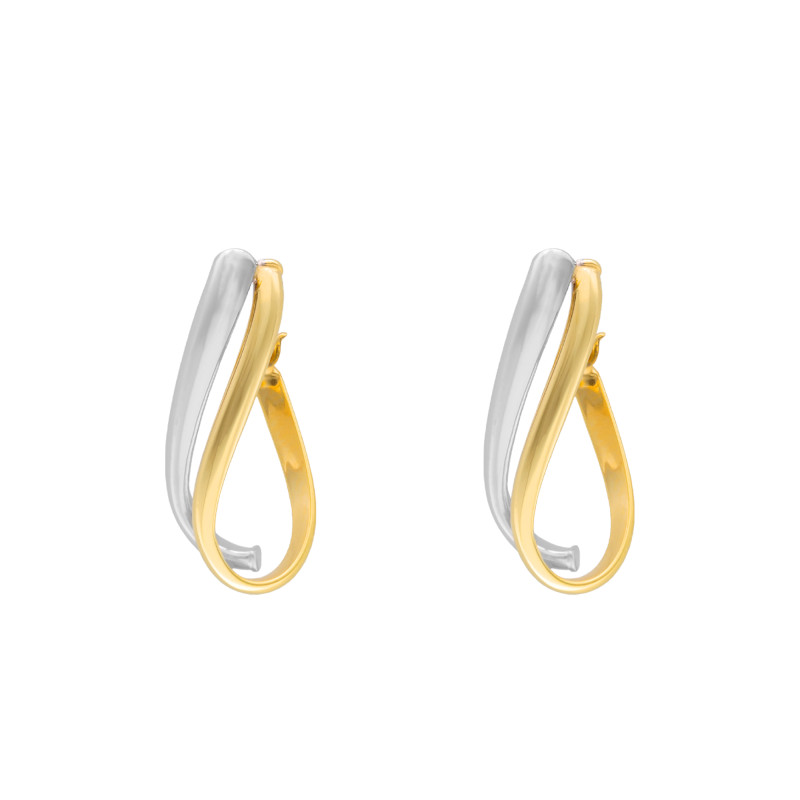 Boucles d'Oreilles Créoles Vague Ovale en 2 Ors 750, Diamètre 10 mm - Emanessence