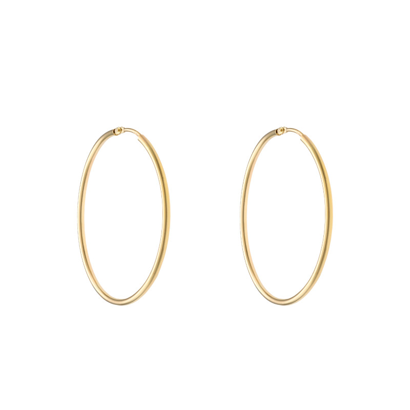 Boucles d'Oreilles Créoles Fil Rectangle en Or Jaune 750, Diamètre 10 mm - Emanessence