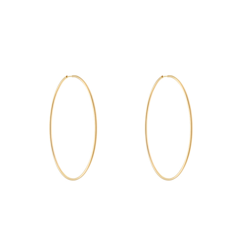 Boucles d'Oreilles Créoles Fil Rond en Or Jaune 750, Diamètre 10 mm - Emanessence
