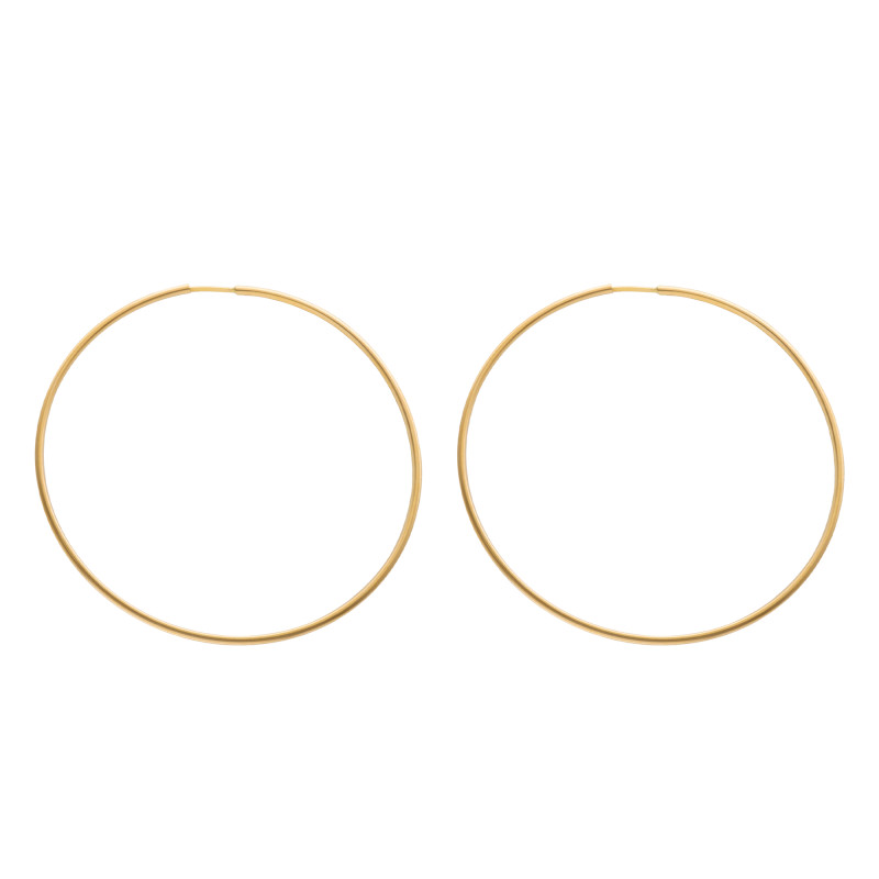 Boucles d'Oreilles Créoles Fil Rond en Or Jaune 750, Diamètre 10 mm - Emanessence