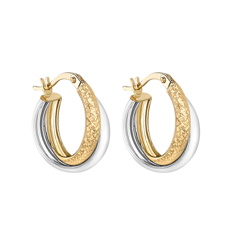 Boucles d'Oreilles Créoles Croisées en 2 Ors 375, Diamètre 15 mm - Emanessence