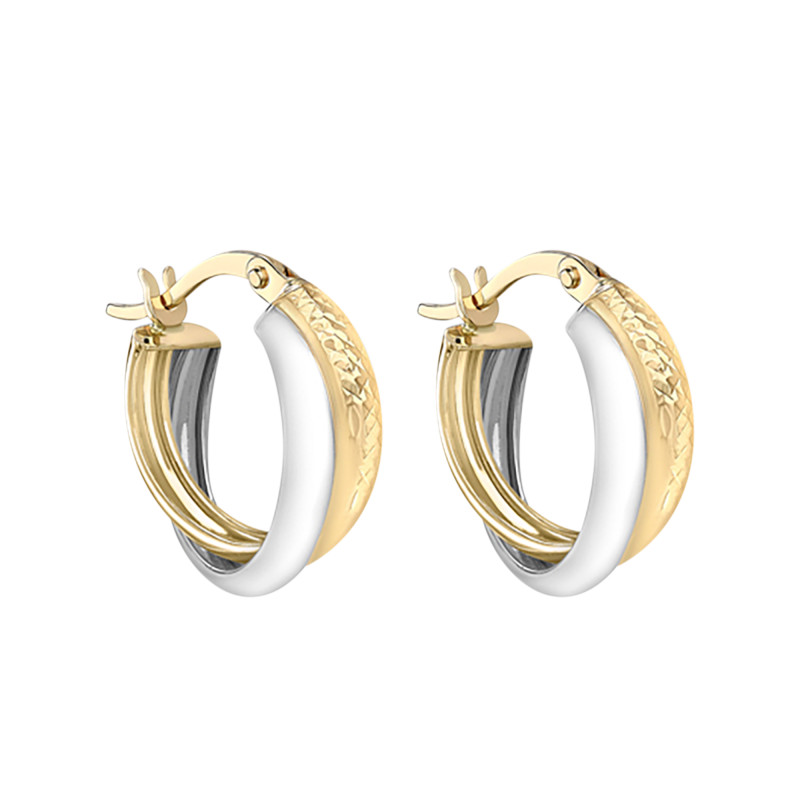 Boucles d'Oreilles Créoles Croisées en 2 Ors 375, Diamètre 15 mm - Emanessence