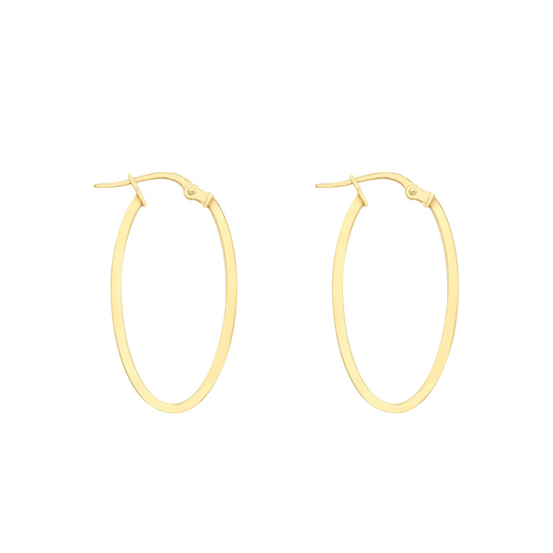 Boucles d'Oreilles Créoles Ovales Fil Carré en Or Jaune 375, Dimension 14 x 30 mm - Emanessence