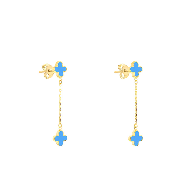 Boucles d'Oreilles Trèfle en Or Jaune 375 & Turquoises - Emanessence