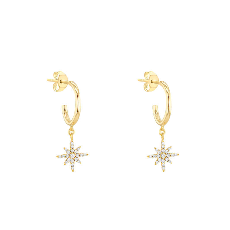 Boucles d'Oreilles Créoles Etoile en Or Jaune 375 & Oxydes de Zirconium - Emanessence