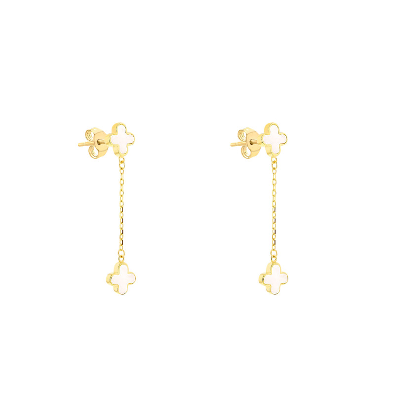Boucles d'Oreilles Trèfle en Or Jaune 375 & Nacres - Emanessence