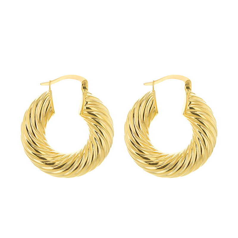 Boucles d'Oreilles Créoles Torsadées en Or Jaune 375, Diamètre 25 mm - Emanessence
