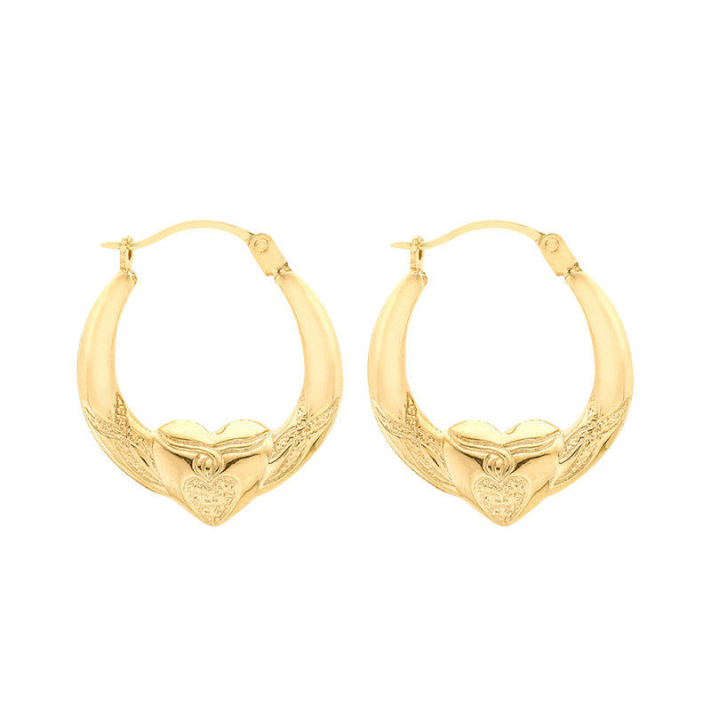 Boucles d'Oreilles Créoles Coeur en Or Jaune 375 - Emanessence