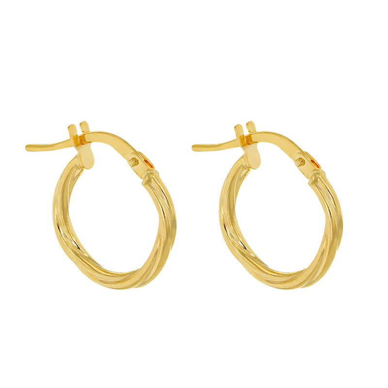 Boucles d'Oreilles Créoles Torsadées en Or Jaune 375, Diamètre 13,50 mm - Emanessence
