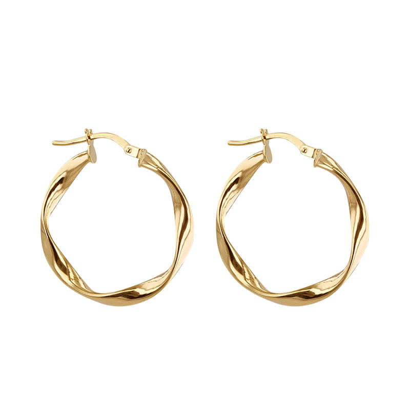 Boucles d'Oreilles Créoles Torsadées en Or Jaune 375, Diamètre 27 mm - Emanessence