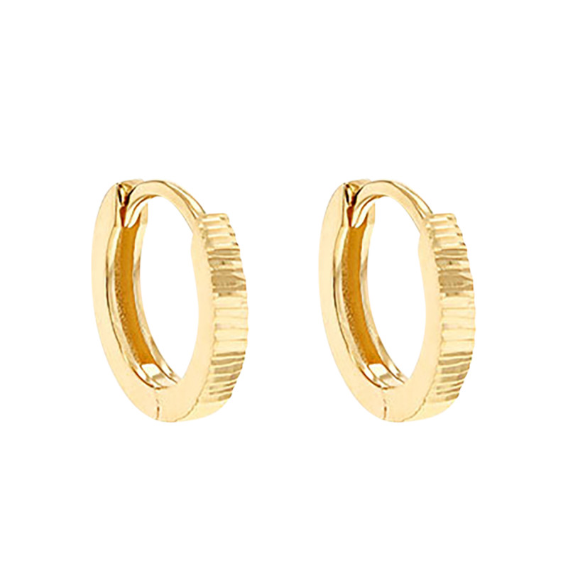 Boucles d'Oreilles Créoles à Rayures en Or Jaune 375, Diamètre 8 mm - Emanessence