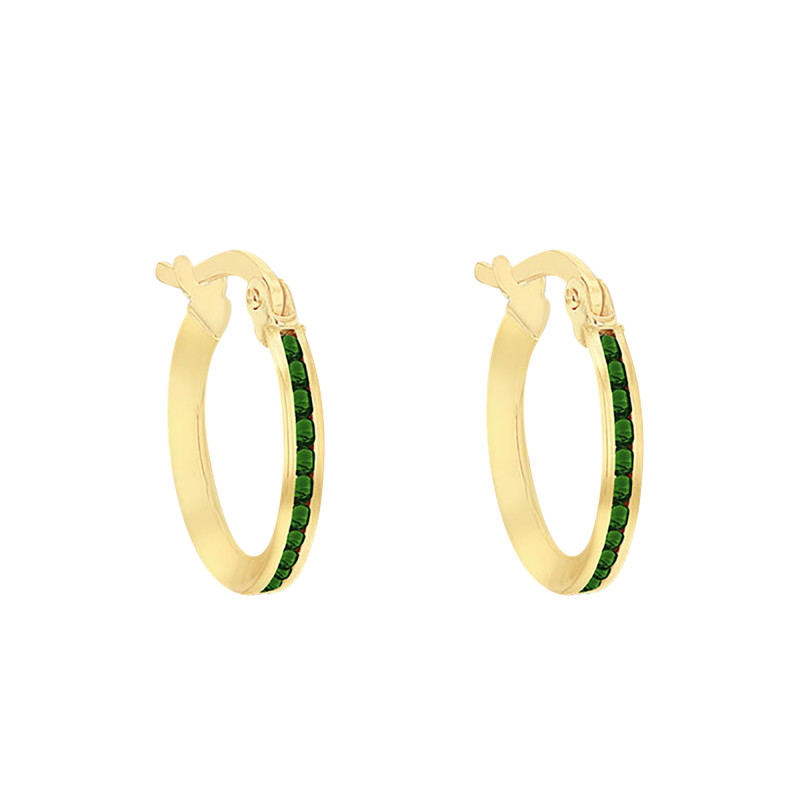Boucles d'Oreilles Créoles en Or Jaune 375 & Oxydes de Zirconium Verts, Diamètre 11 mm - Emanessence